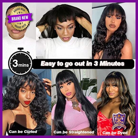 Body Wave Lace Front Wig with Bangs 16 Inch Glueless 180% Density Human Hair main image 6